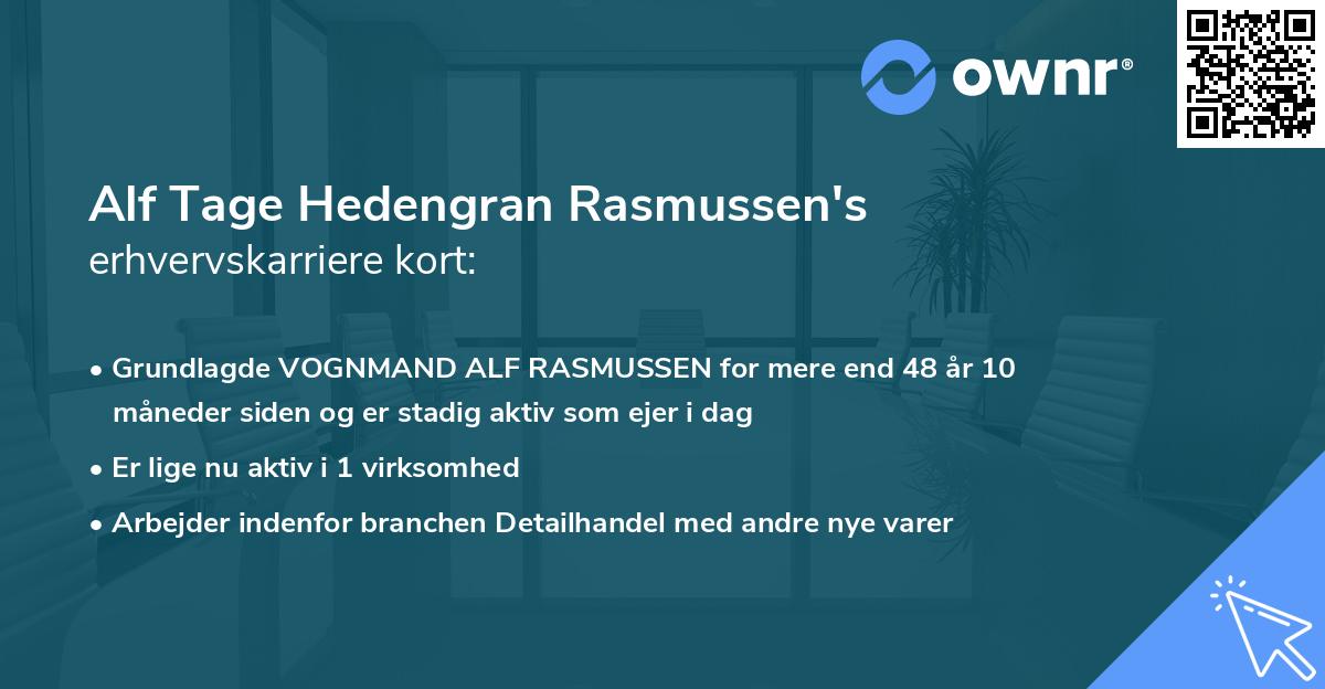 Alf Tage Hedengran Rasmussen's erhvervskarriere kort