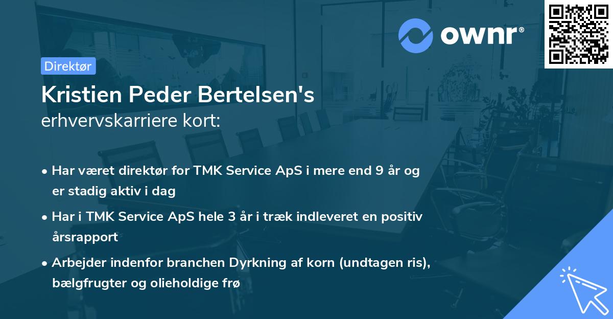 Kristien Peder Bertelsen's erhvervskarriere kort