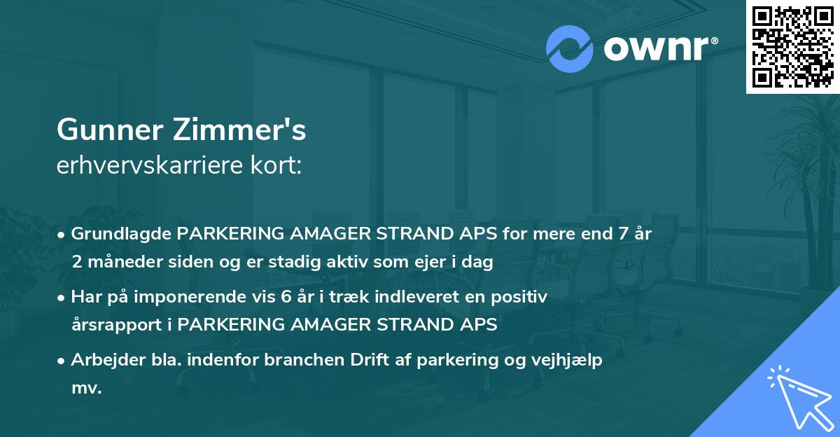 Gunner Zimmer's erhvervskarriere kort