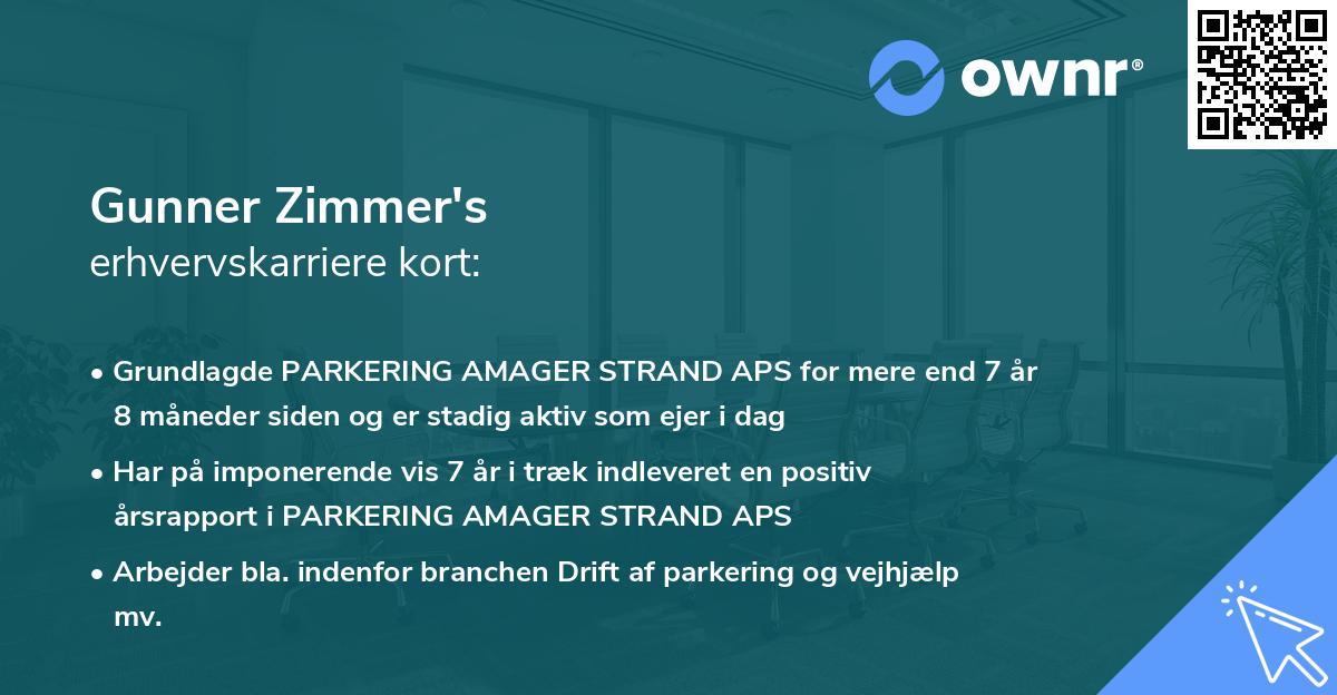 Gunner Zimmer's erhvervskarriere kort