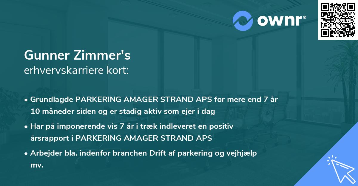 Gunner Zimmer's erhvervskarriere kort