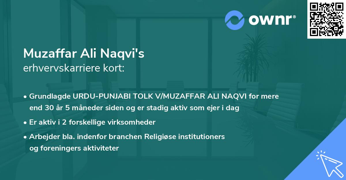 Muzaffar Ali Naqvi's erhvervskarriere kort