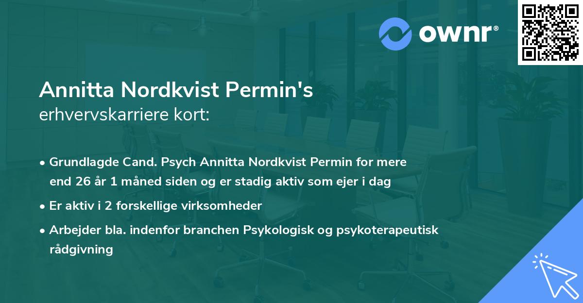 Annitta Nordkvist Permin's erhvervskarriere kort