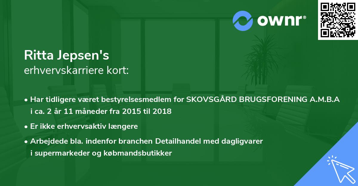 Ritta Jepsen's erhvervskarriere kort