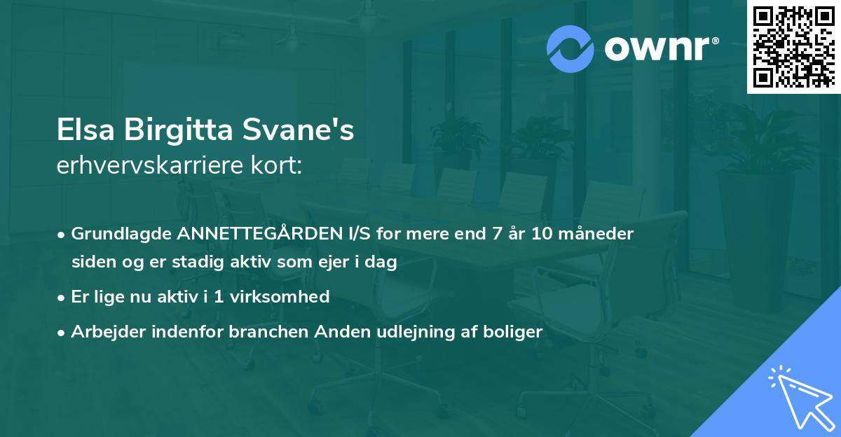 Elsa Birgitta Svane's erhvervskarriere kort