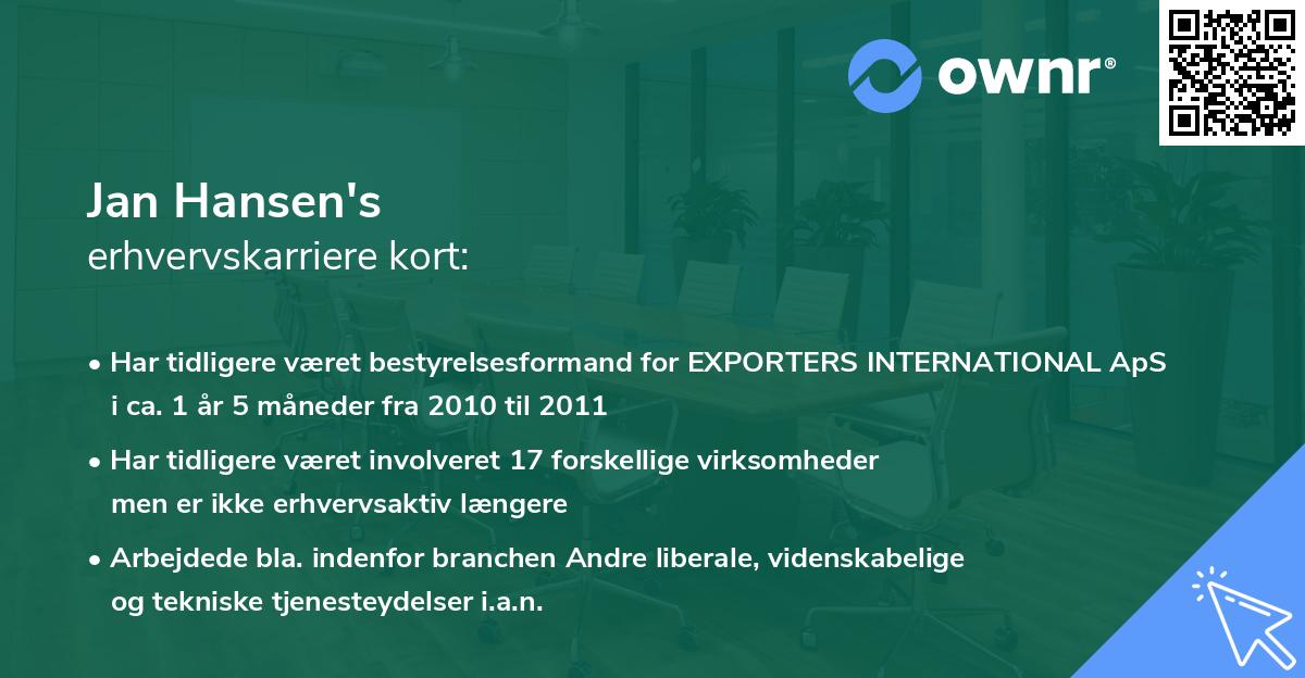 Jan Hansen's erhvervskarriere kort
