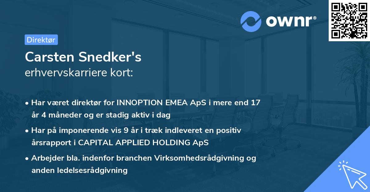 Carsten Snedker's erhvervskarriere kort