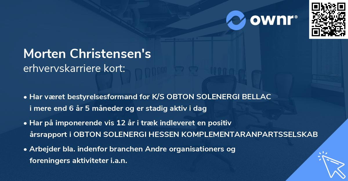 Morten Christensen's erhvervskarriere kort