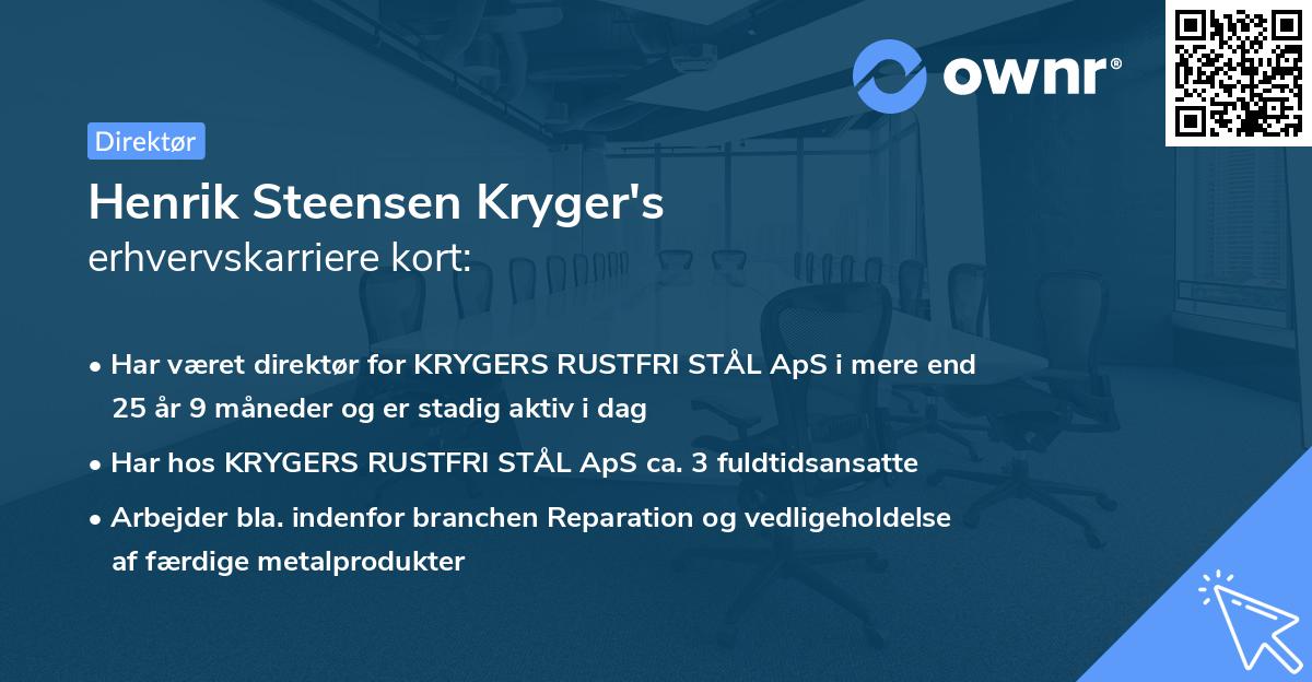 Henrik Steensen Kryger's erhvervskarriere kort