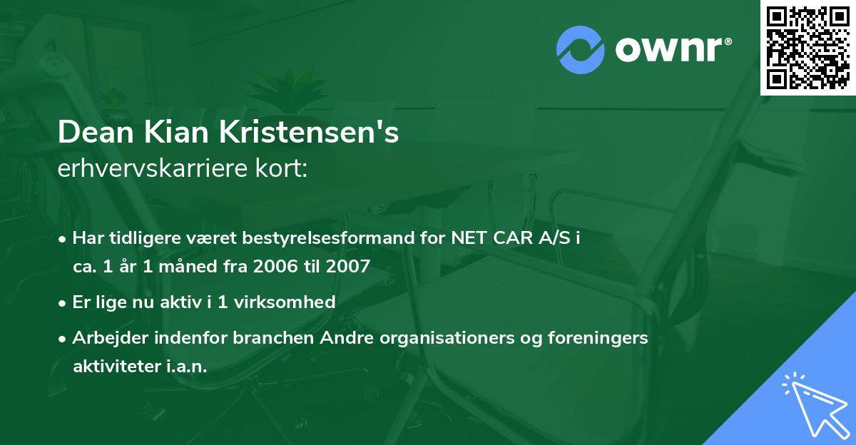 Dean Kian Kristensen's erhvervskarriere kort
