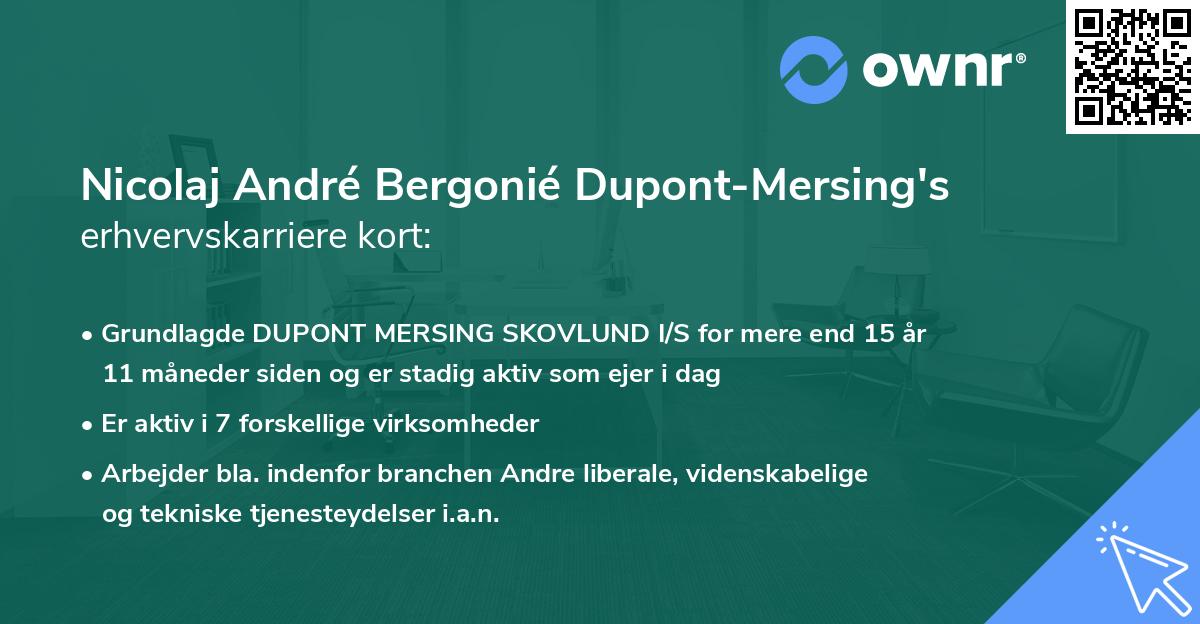 Nicolaj André Bergonié Dupont-Mersing's erhvervskarriere kort