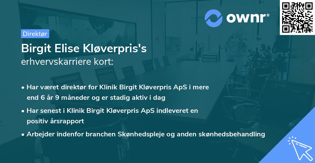 Birgit Elise Kløverpris's erhvervskarriere kort