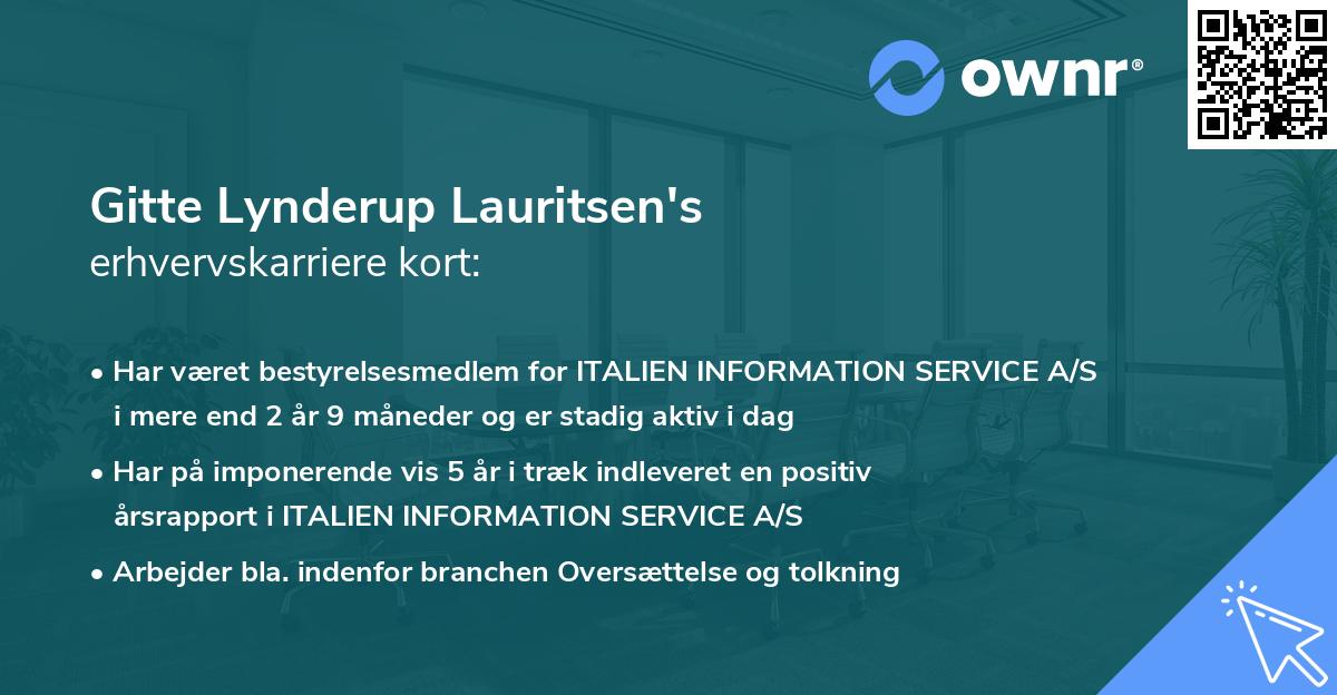 Gitte Lynderup Lauritsen's erhvervskarriere kort