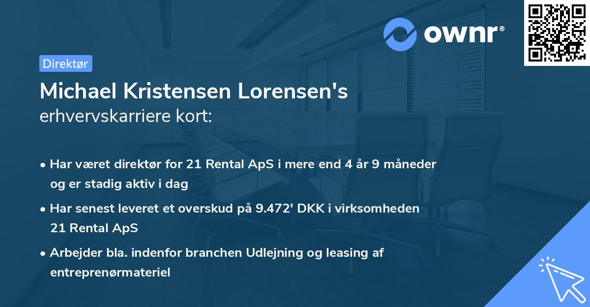 Michael Kristensen Lorensen's erhvervskarriere kort