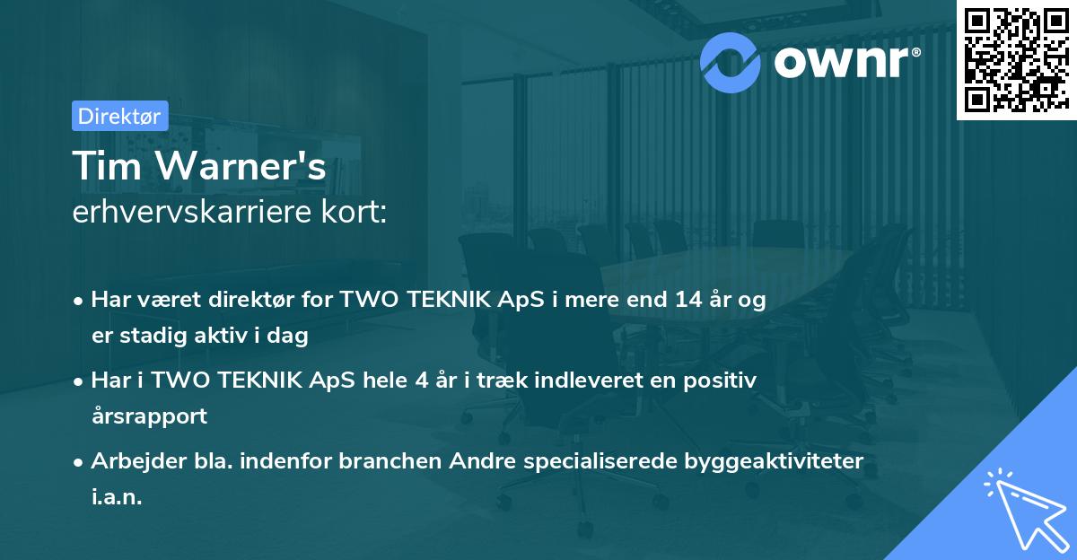 Tim Warner's erhvervskarriere kort