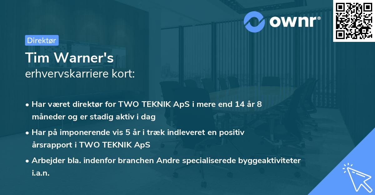 Tim Warner's erhvervskarriere kort