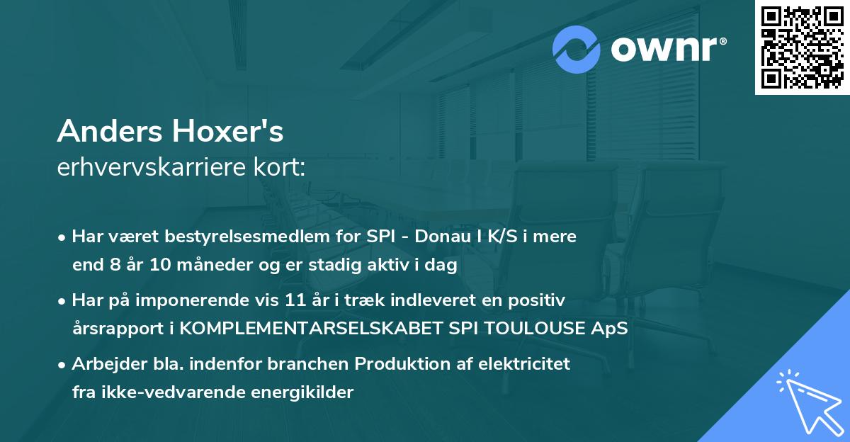 Anders Hoxer's erhvervskarriere kort