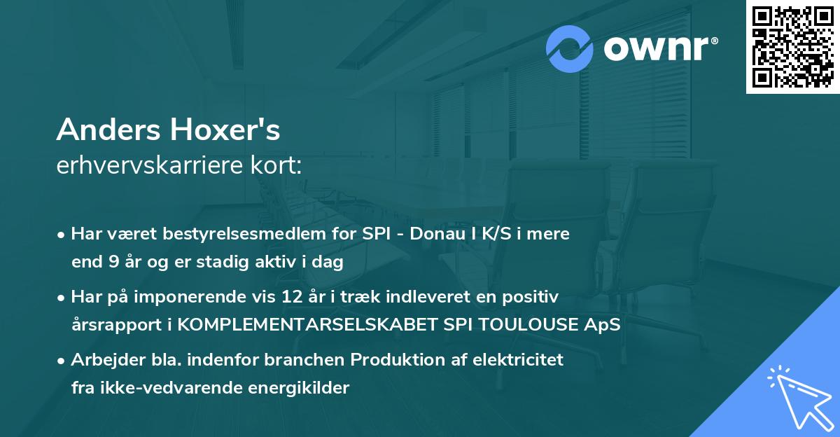 Anders Hoxer's erhvervskarriere kort
