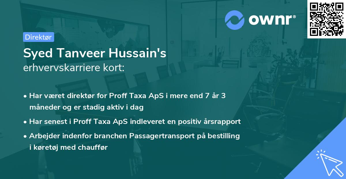 Syed Tanveer Hussain's erhvervskarriere kort