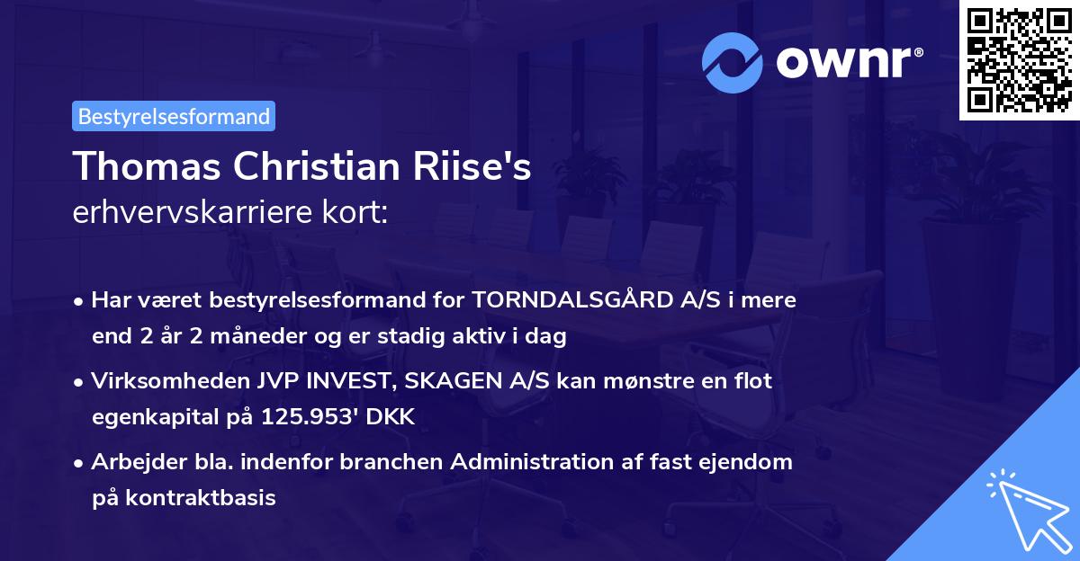 Thomas Christian Riise's erhvervskarriere kort
