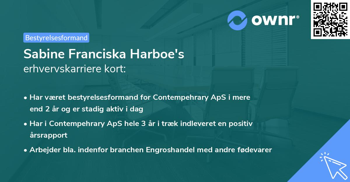 Sabine Franciska Harboe's erhvervskarriere kort