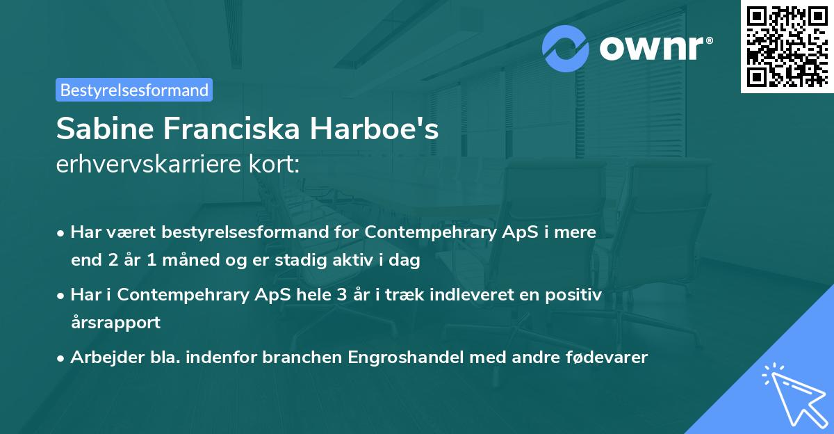 Sabine Franciska Harboe's erhvervskarriere kort