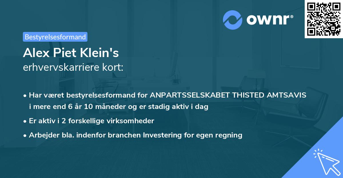 Alex Piet Klein's erhvervskarriere kort
