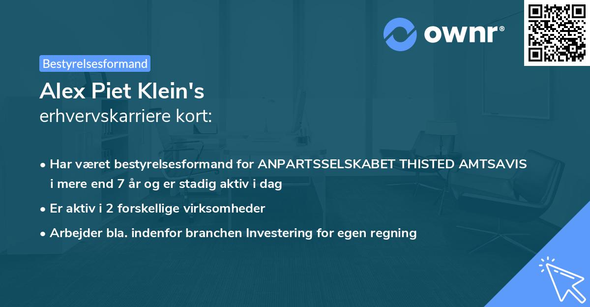 Alex Piet Klein's erhvervskarriere kort