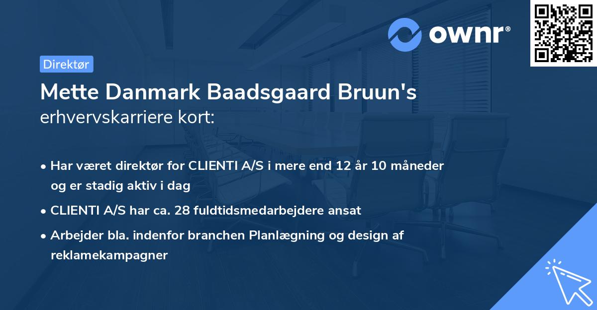 Mette Danmark Baadsgaard Bruun's erhvervskarriere kort