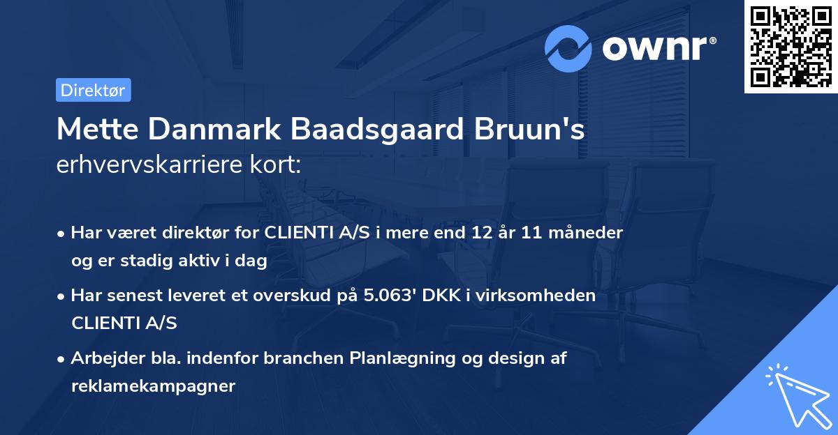 Mette Danmark Baadsgaard Bruun's erhvervskarriere kort