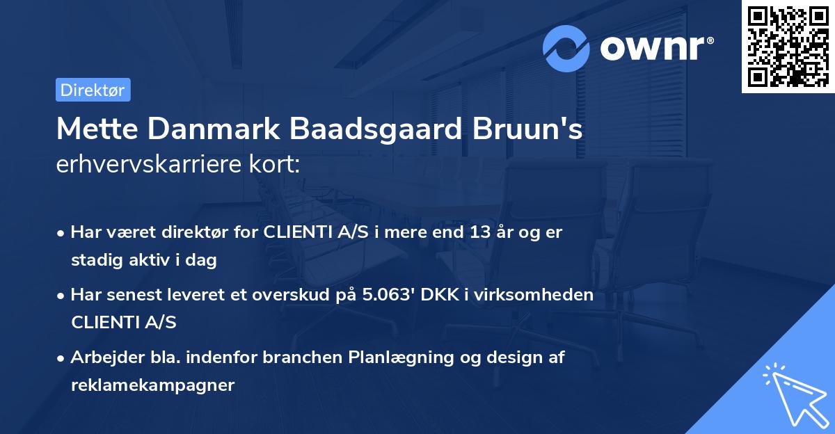 Mette Danmark Baadsgaard Bruun's erhvervskarriere kort