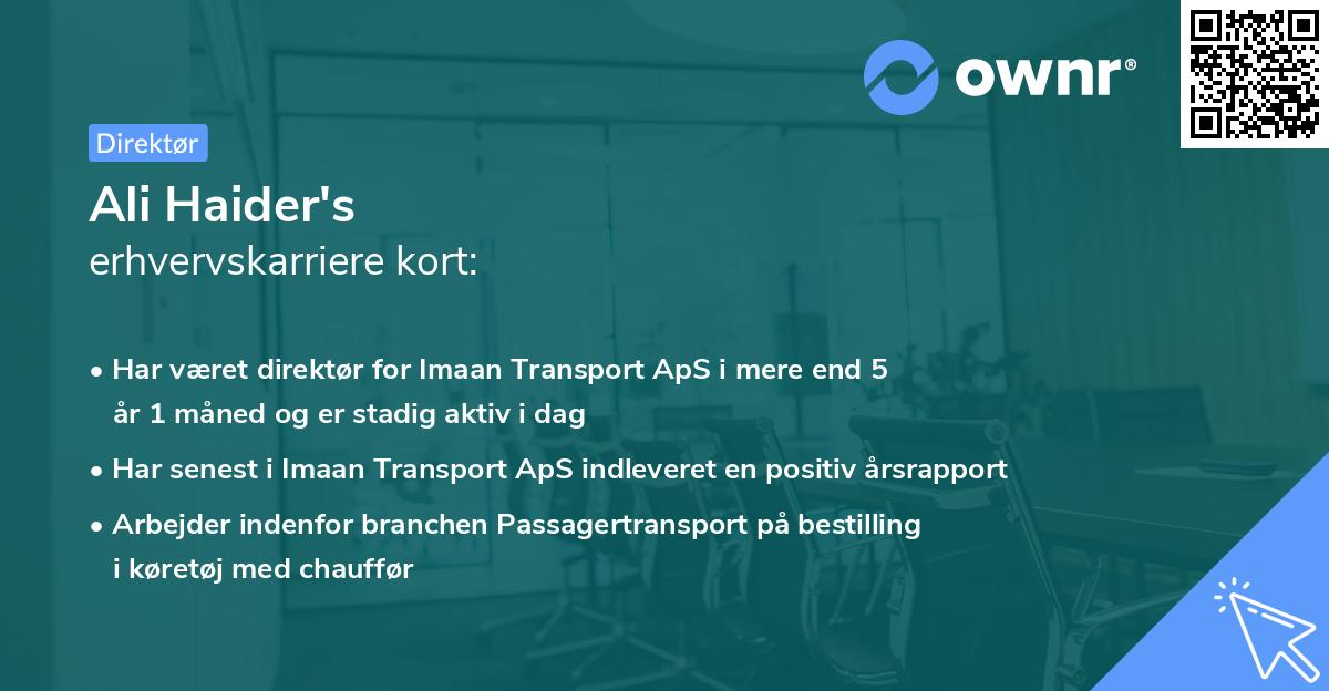 Ali Haider's erhvervskarriere kort