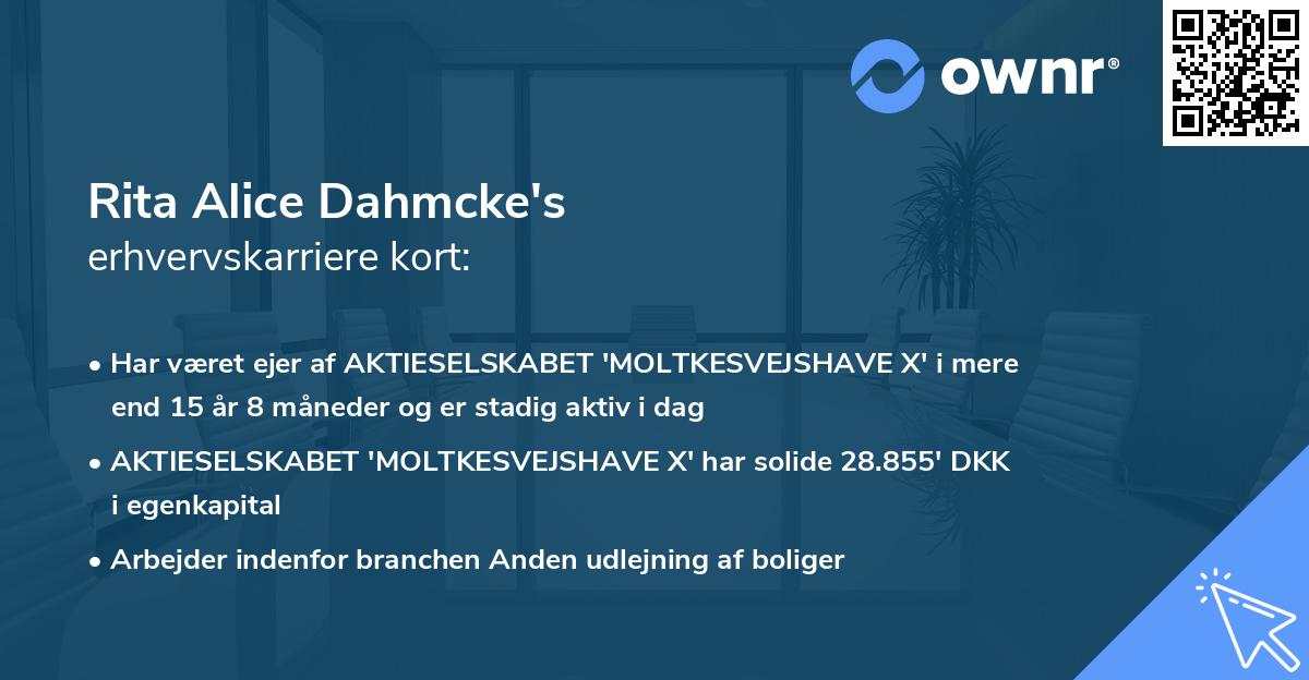 Rita Alice Dahmcke's erhvervskarriere kort