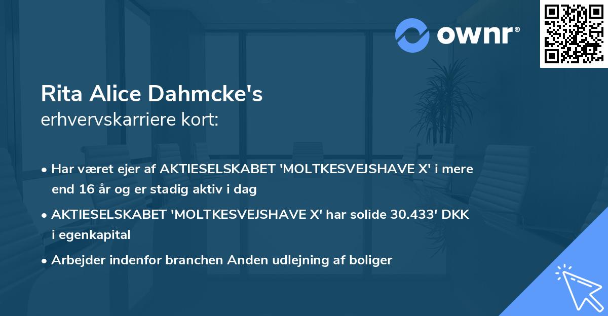 Rita Alice Dahmcke's erhvervskarriere kort