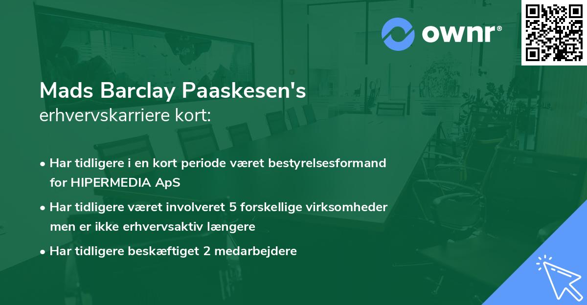 Mads Barclay Paaskesen's erhvervskarriere kort