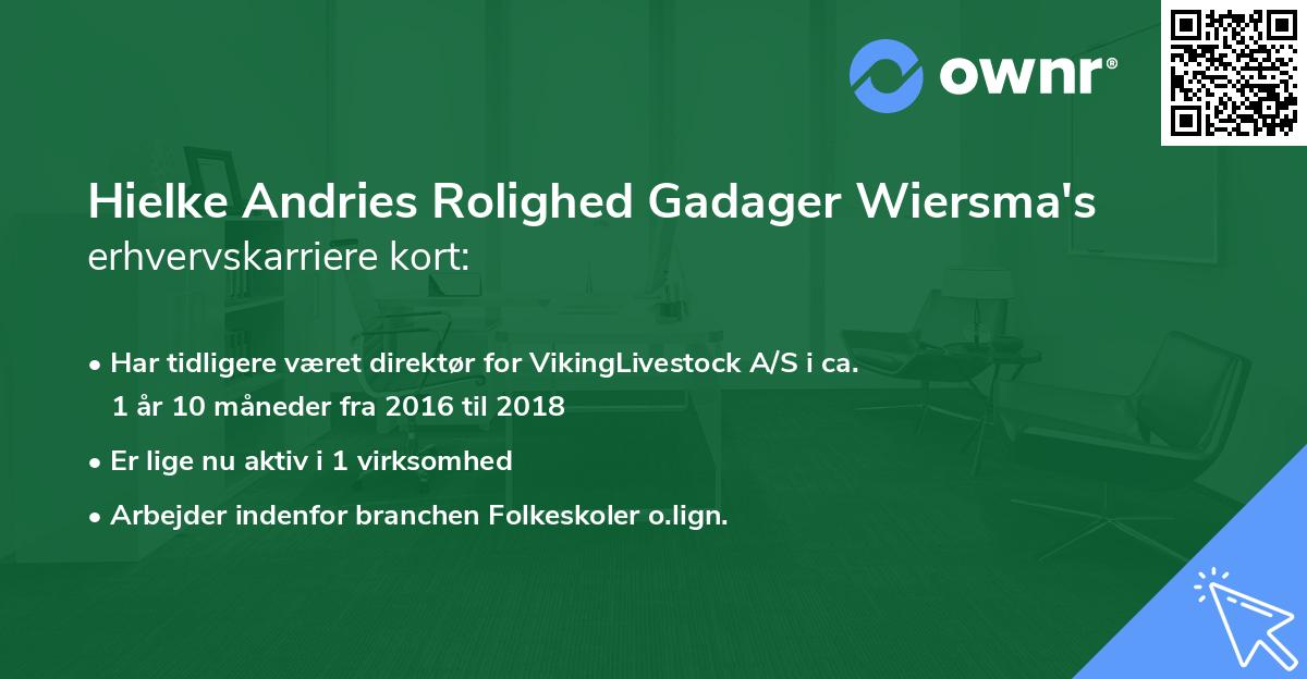 Hielke Andries Rolighed Gadager Wiersma's erhvervskarriere kort