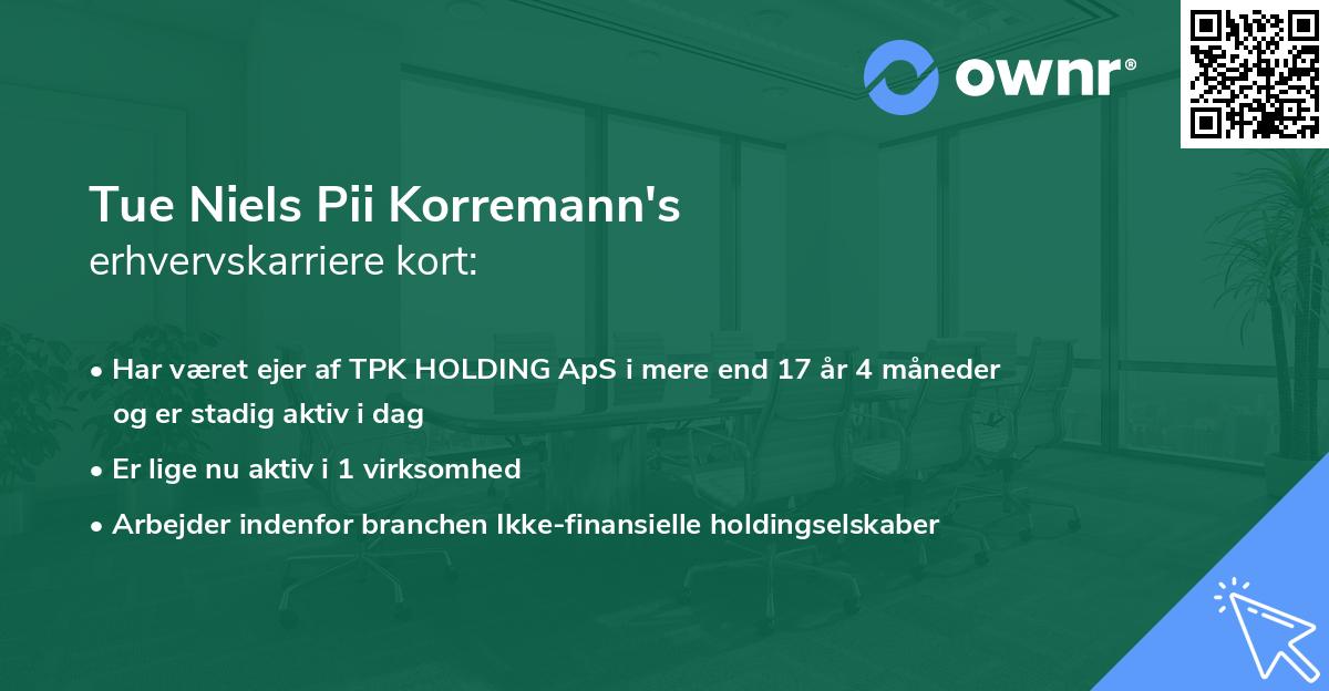 Tue Niels Pii Korremann's erhvervskarriere kort
