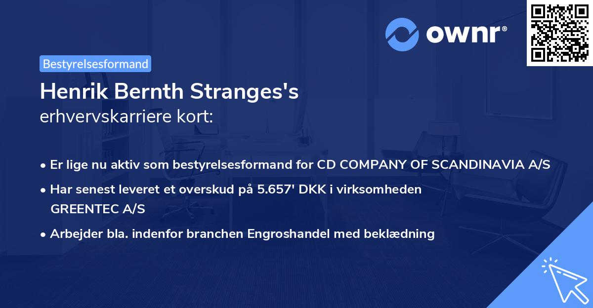 Henrik Bernth Stranges's erhvervskarriere kort