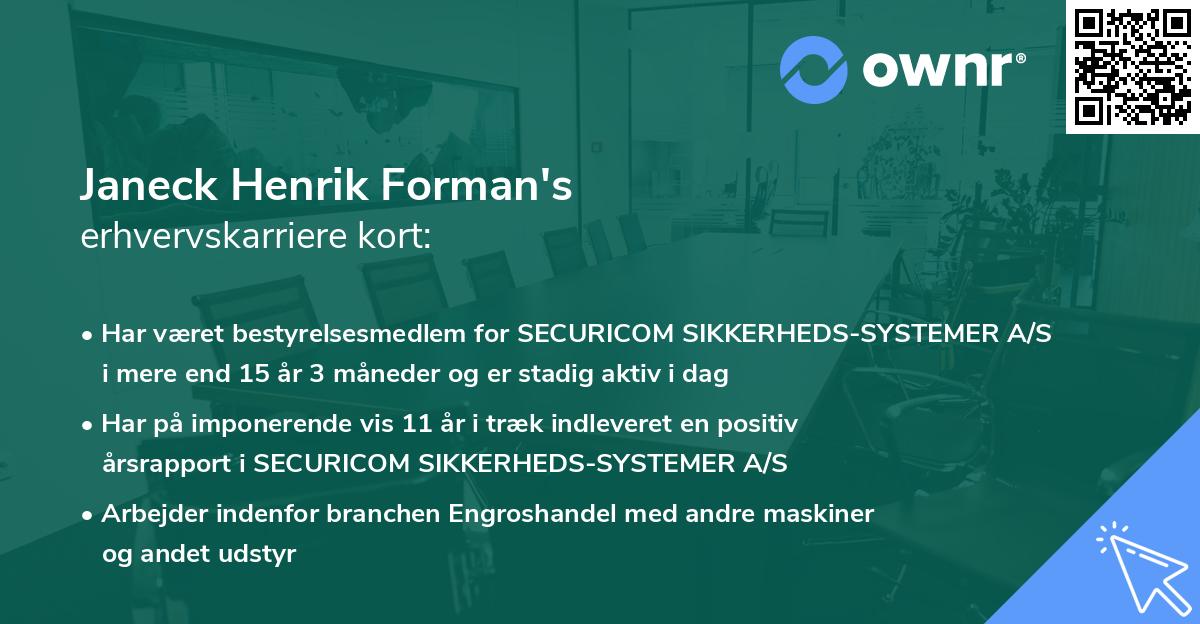 Janeck Henrik Forman's erhvervskarriere kort