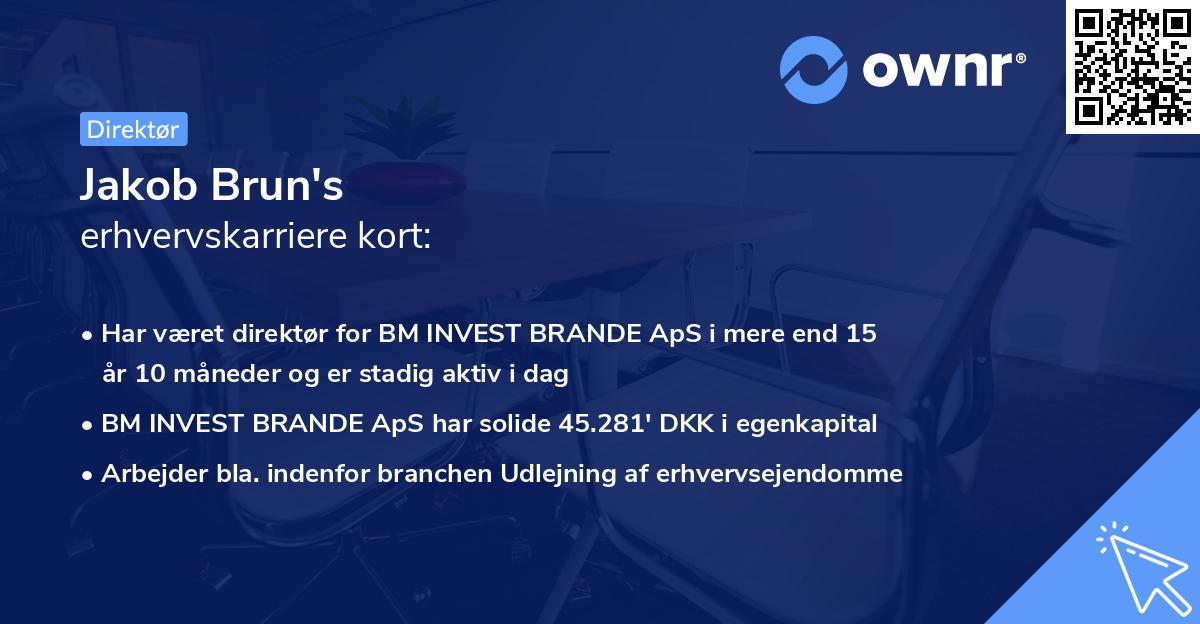 Jakob Brun's erhvervskarriere kort