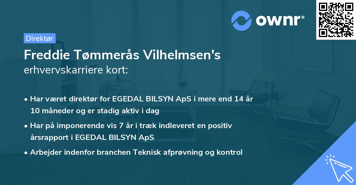 Freddie Tømmerås Vilhelmsen's erhvervskarriere kort