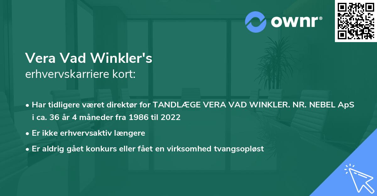 Vera Vad Winkler's erhvervskarriere kort