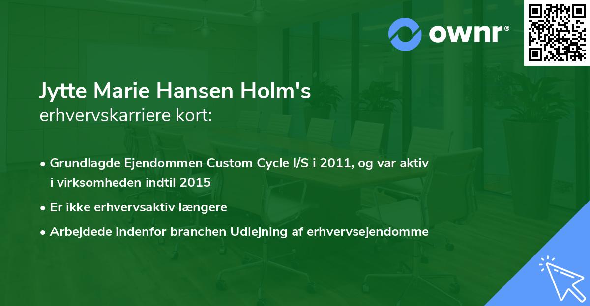Jytte Marie Hansen Holm's erhvervskarriere kort