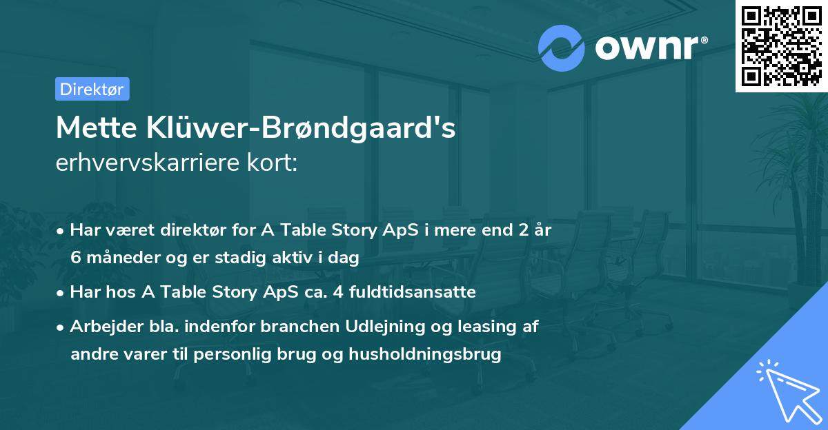 Mette Klüwer-Brøndgaard's erhvervskarriere kort