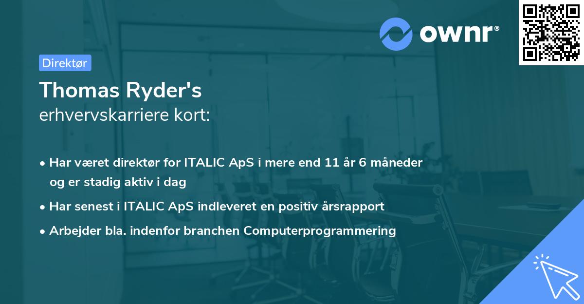 Thomas Ryder's erhvervskarriere kort