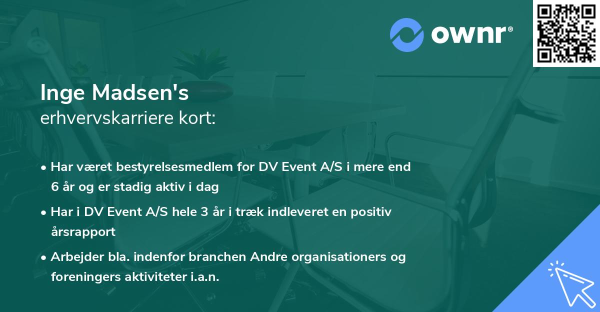 Inge Madsen's erhvervskarriere kort