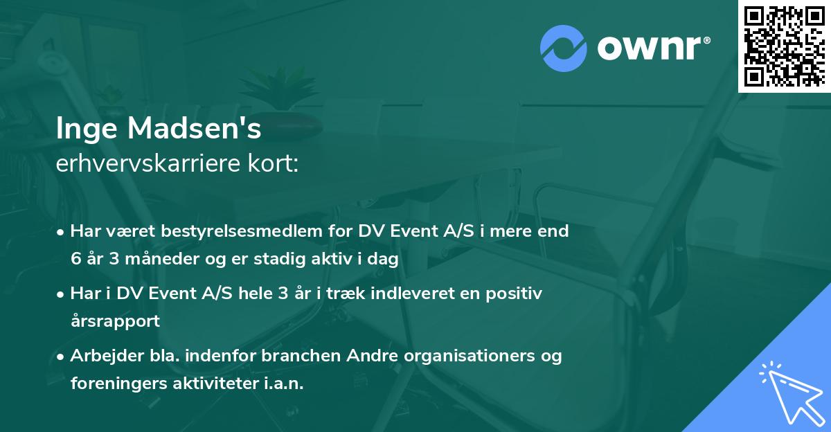 Inge Madsen's erhvervskarriere kort