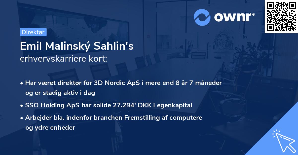 Emil Malinský Sahlin's erhvervskarriere kort