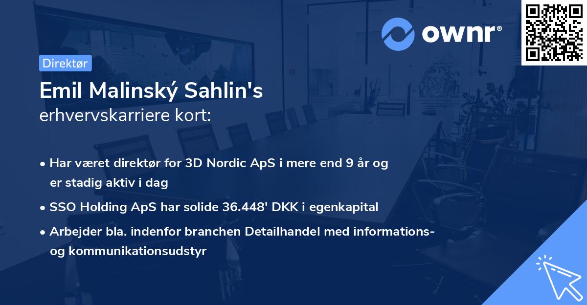 Emil Malinský Sahlin's erhvervskarriere kort