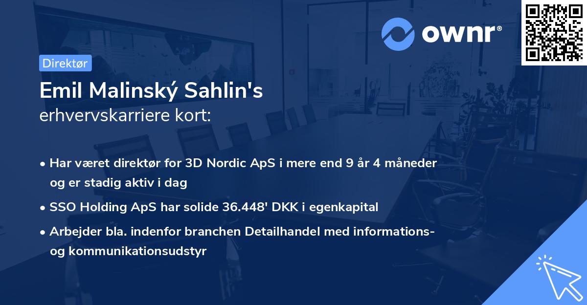 Emil Malinský Sahlin's erhvervskarriere kort
